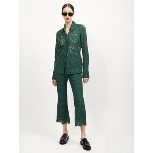 Equipment Ange Bistro Green Cropped Flare Lace Trouser Pants Size 6